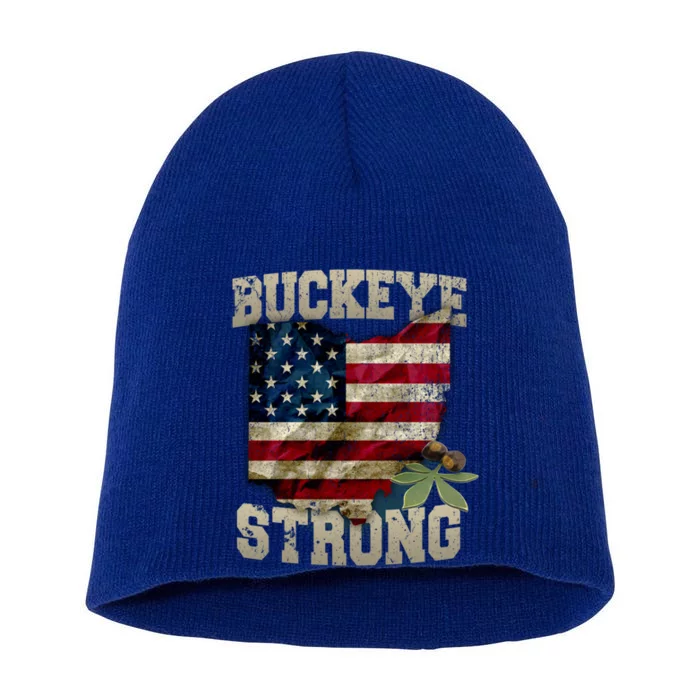 Ohio Buckeye Strong Ohio Usa Flag Overlay Gift Short Acrylic Beanie