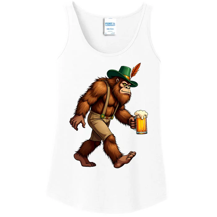 Oktoberfest Bigfoot Sasquatch Funny German Drinking Beer Ladies Essential Tank