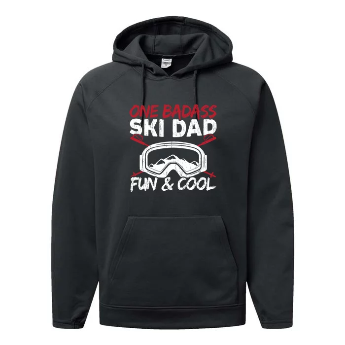 One Badass Ski Dad Fun & Cool Ski Goggles Gift For Skier Performance Fleece Hoodie