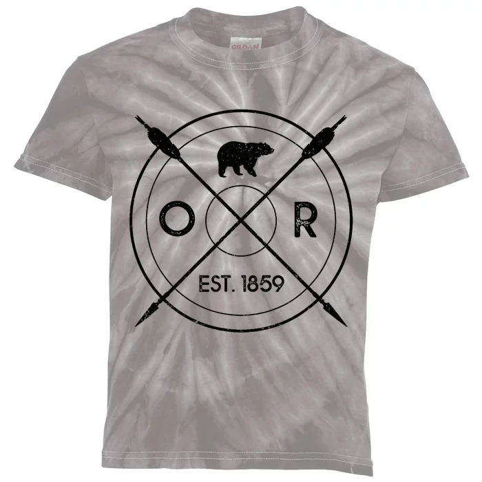 Oregon Beaver State Bear Or Est. 1859 Kids Tie-Dye T-Shirt