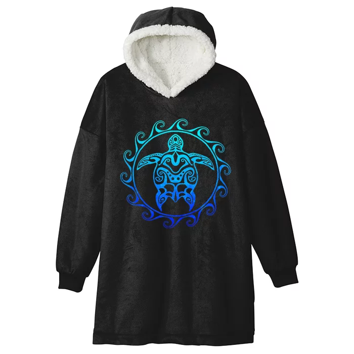 Ocean Blue Tribal Hawaiian Sea Turtle Hooded Wearable Blanket