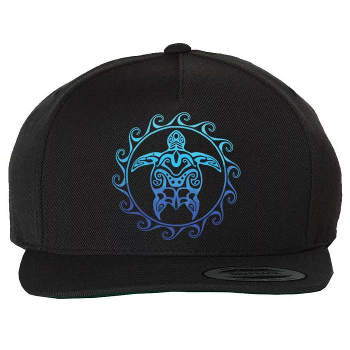 Ocean Blue Tribal Hawaiian Sea Turtle Wool Snapback Cap