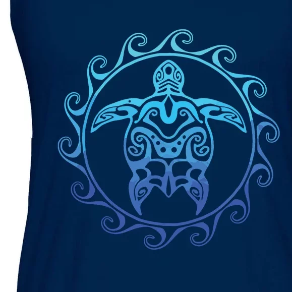 Ocean Blue Tribal Hawaiian Sea Turtle Ladies Essential Flowy Tank