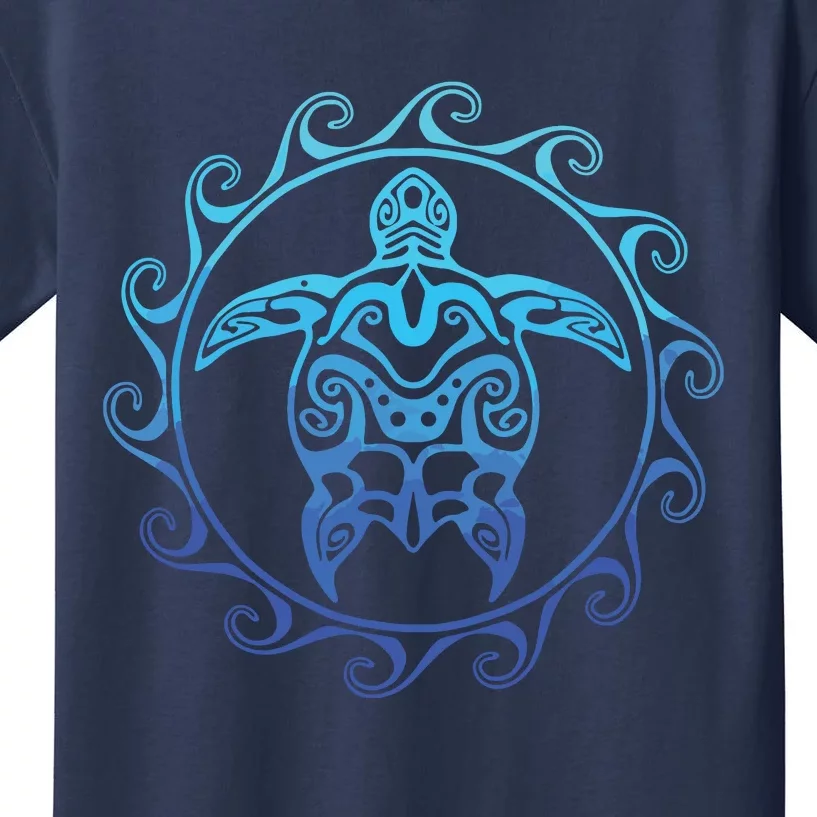 Ocean Blue Tribal Hawaiian Sea Turtle Kids T-Shirt