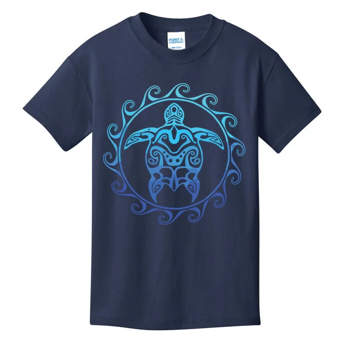 Ocean Blue Tribal Hawaiian Sea Turtle Kids T-Shirt