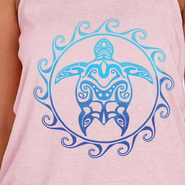 Ocean Blue Tribal Hawaiian Sea Turtle Women's Knotted Racerback Tank