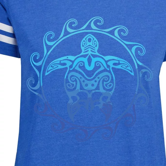 Ocean Blue Tribal Hawaiian Sea Turtle Enza Ladies Jersey Football T-Shirt