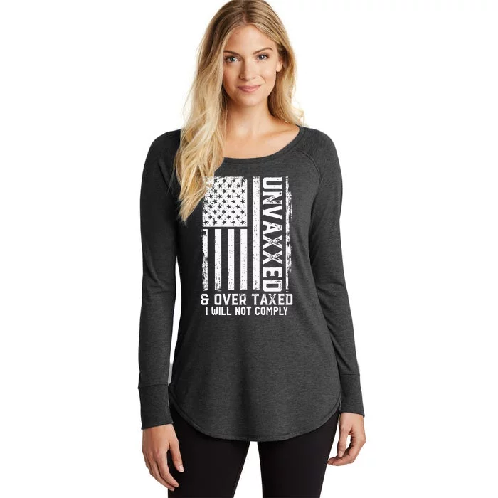 On Back Unvaxxed And Overtaxed Women's Perfect Tri Tunic Long Sleeve Shirt