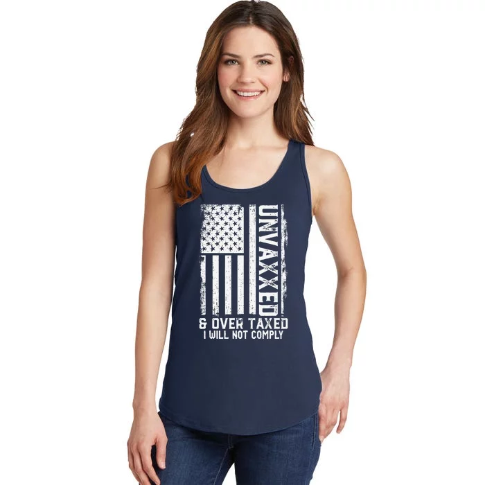 On Back Unvaxxed And Overtaxed Ladies Essential Tank