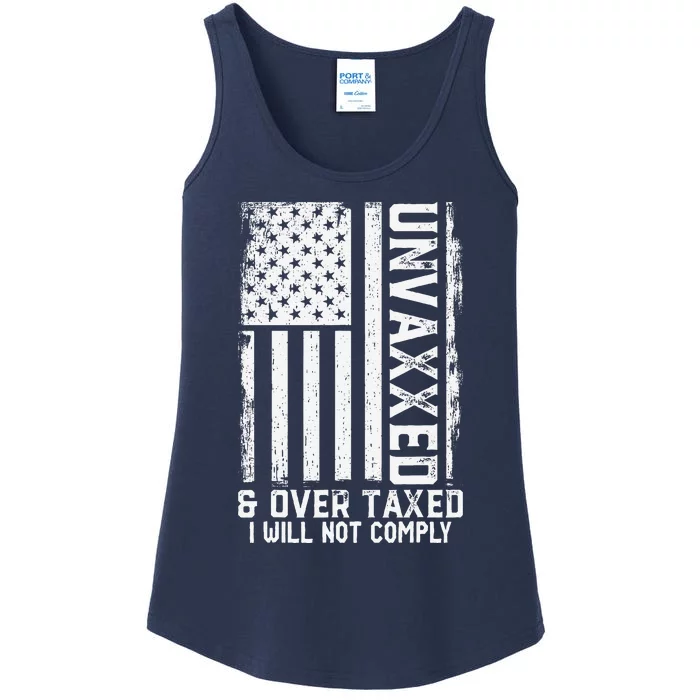 On Back Unvaxxed And Overtaxed Ladies Essential Tank