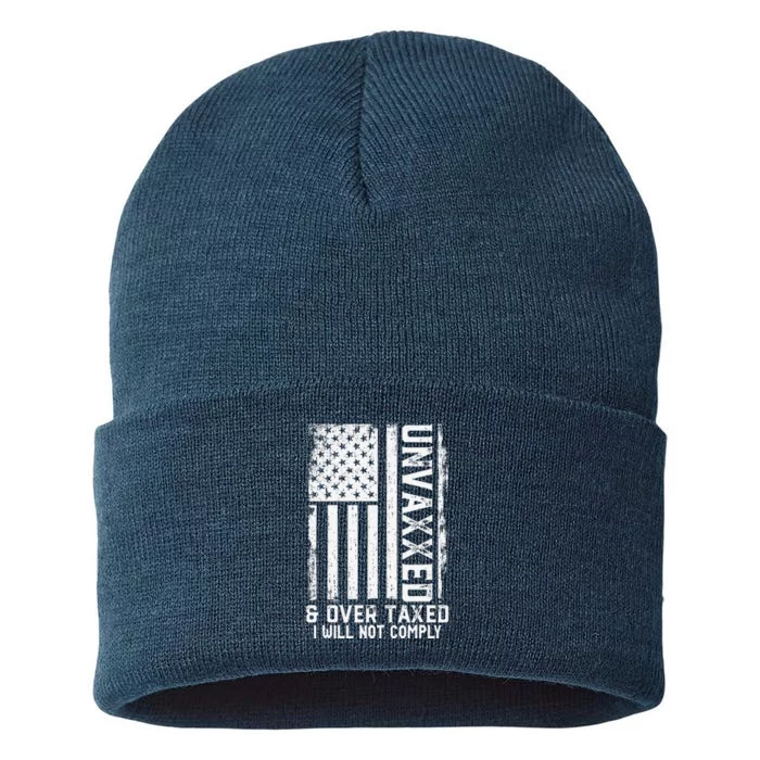 On Back Unvaxxed And Overtaxed Sustainable Knit Beanie