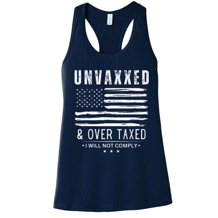 On Back Unvaxxed And Overtaxed Women's Racerback Tank