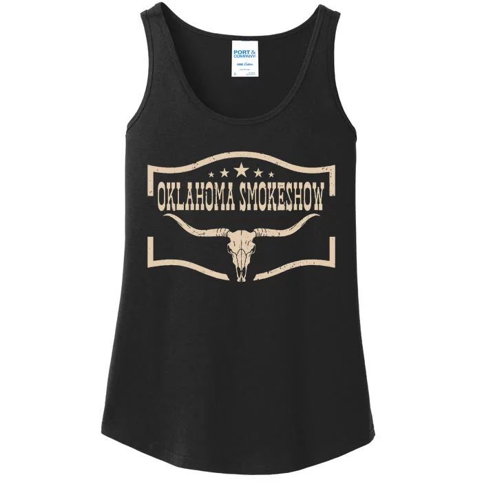 Oklahoma Bullskull With Feathers And Dreamcatcher Smokeshow Ladies Essential Tank