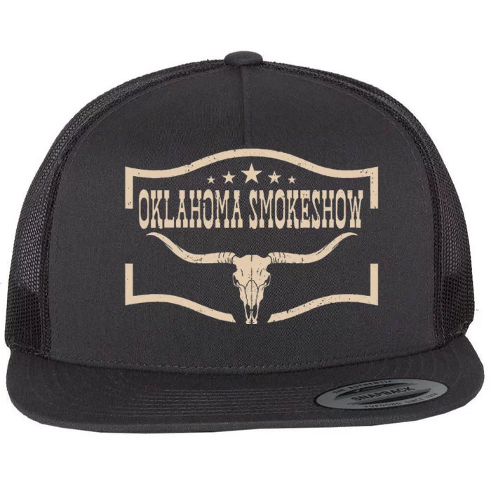 Oklahoma Bullskull With Feathers And Dreamcatcher Smokeshow Flat Bill Trucker Hat