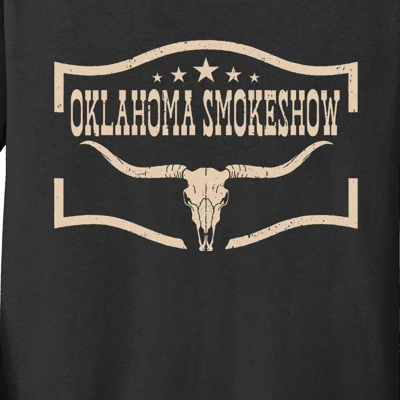 Oklahoma Bullskull With Feathers And Dreamcatcher Smokeshow Kids Long Sleeve Shirt