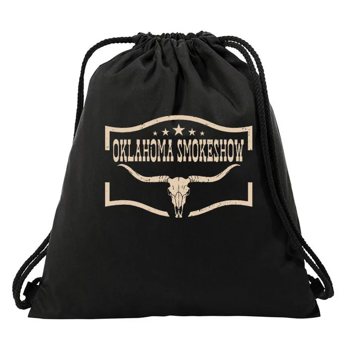 Oklahoma Bullskull With Feathers And Dreamcatcher Smokeshow Drawstring Bag