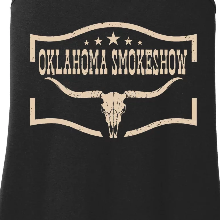 Oklahoma Bullskull With Feathers And Dreamcatcher Smokeshow Ladies Essential Tank