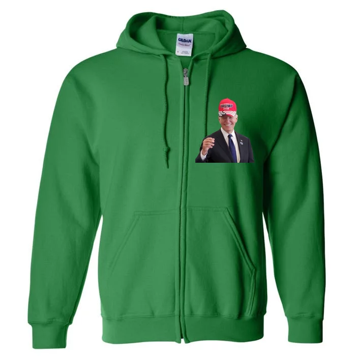 Oe Biden Wearing Trump Hat 2024 President Donald Republican Full Zip Hoodie