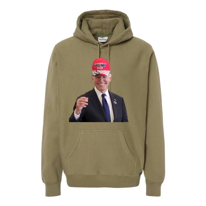 Oe Biden Wearing Trump Hat 2024 President Donald Republican Premium Hoodie