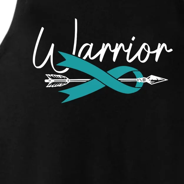 Ovarian Cancer Awareness Month Woman Teal Ribbon Warrior Ladies Tri-Blend Wicking Tank