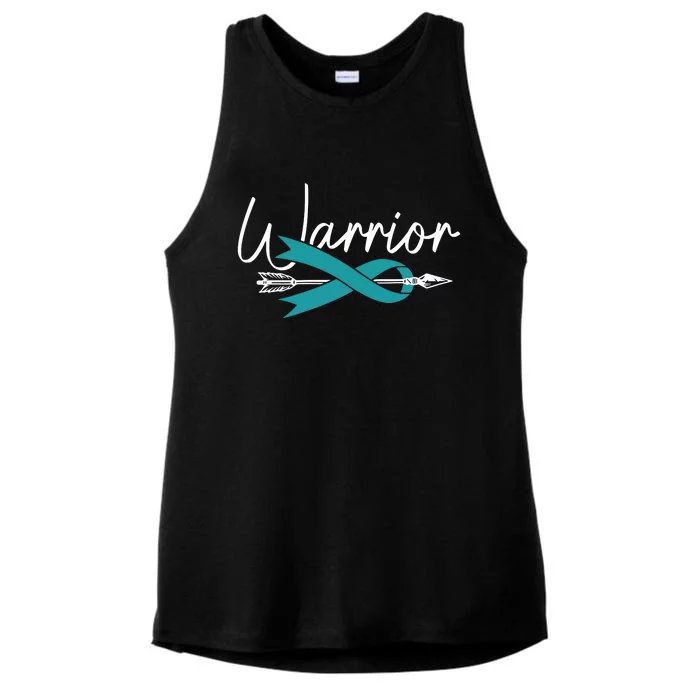 Ovarian Cancer Awareness Month Woman Teal Ribbon Warrior Ladies Tri-Blend Wicking Tank