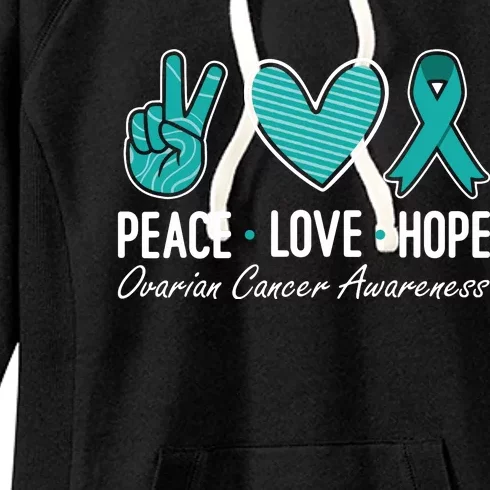 Ovarian Cancer Awareness Peace Love Hope I Wear Teal Ribbon Women's Fleece Hoodie