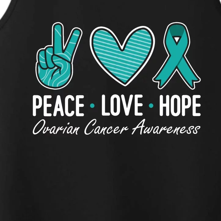 Ovarian Cancer Awareness Peace Love Hope I Wear Teal Ribbon Performance Tank