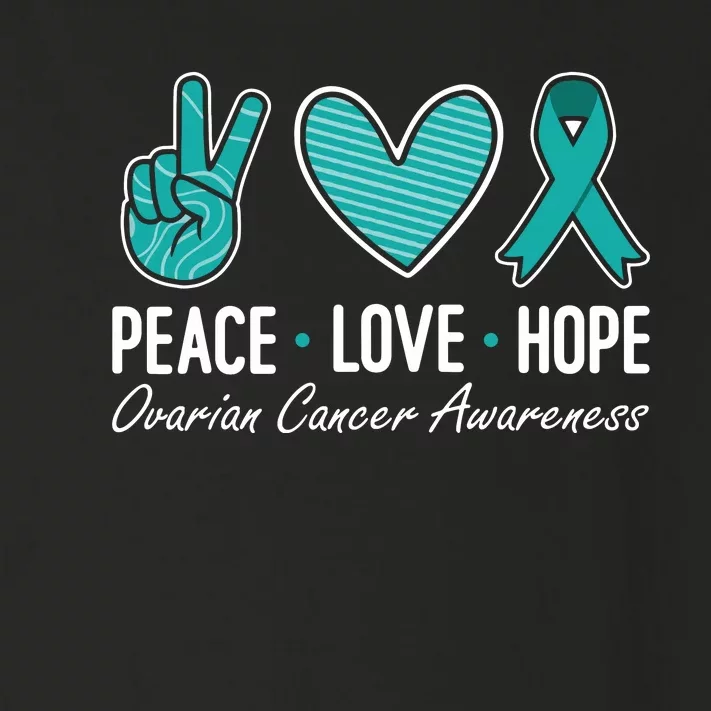 Ovarian Cancer Awareness Peace Love Hope I Wear Teal Ribbon Toddler Long Sleeve Shirt