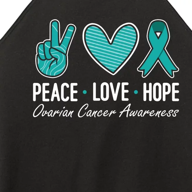 Ovarian Cancer Awareness Peace Love Hope I Wear Teal Ribbon Women’s Perfect Tri Rocker Tank