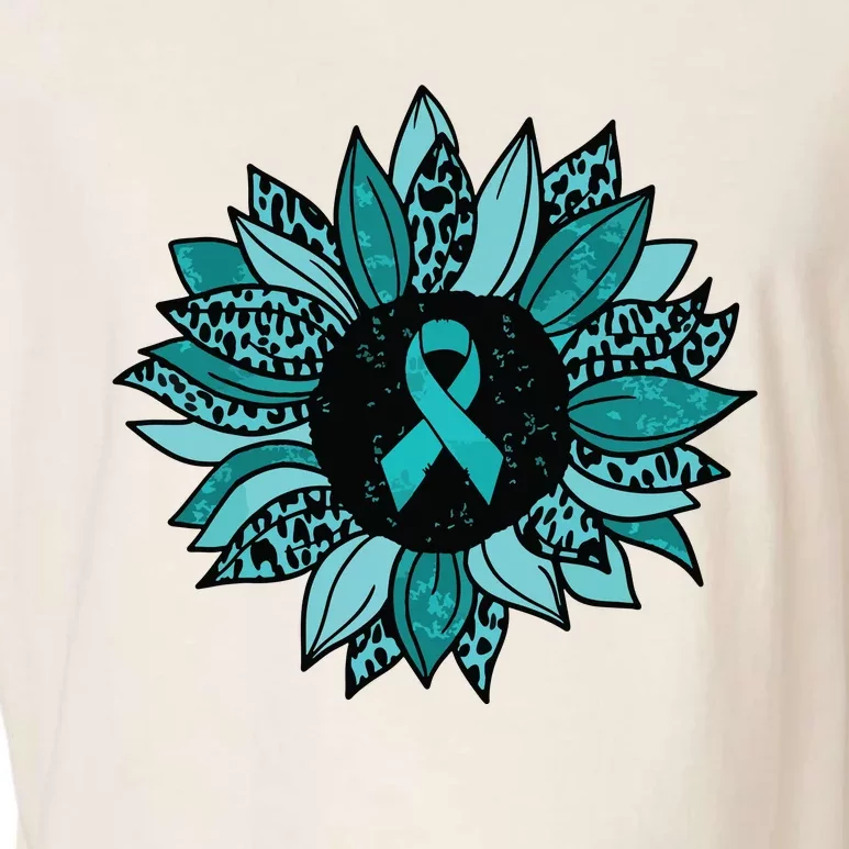 Ovarian Cancer Awareness Sunflower Teal Ribbon Leopard Garment-Dyed Women's Muscle Tee