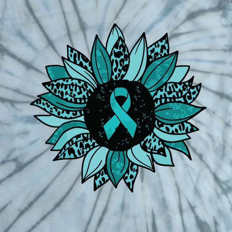 Ovarian Cancer Awareness Sunflower Teal Ribbon Leopard Tie-Dye T-Shirt