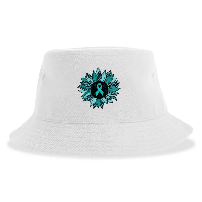 Ovarian Cancer Awareness Sunflower Teal Ribbon Leopard Sustainable Bucket Hat