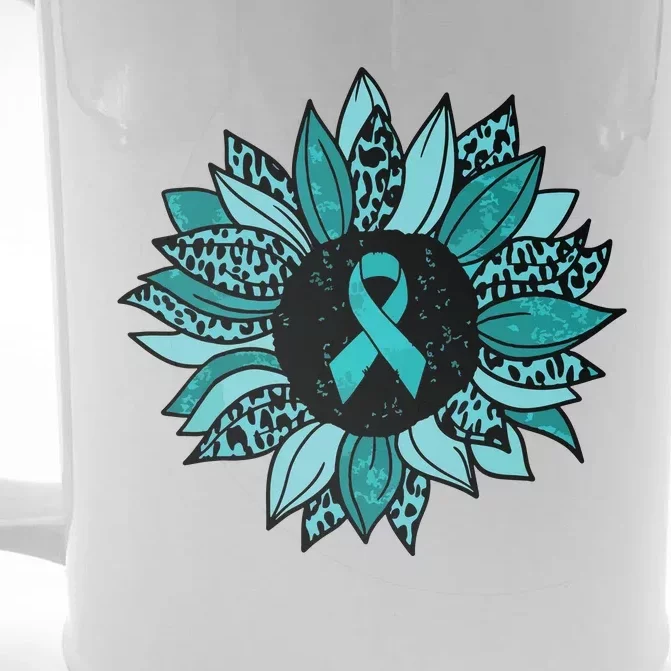 Ovarian Cancer Awareness Sunflower Teal Ribbon Leopard Front & Back Beer Stein