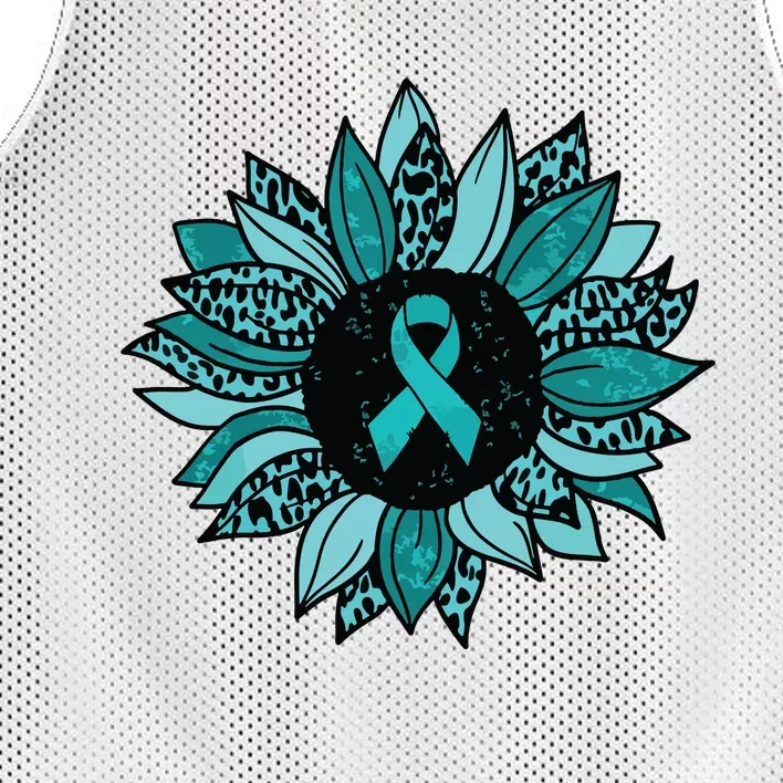 Ovarian Cancer Awareness Sunflower Teal Ribbon Leopard Mesh Reversible Basketball Jersey Tank