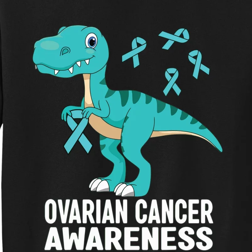 Ovarian Cancer Awareness Teal Ribbon Dinosaur Women Sweatshirt