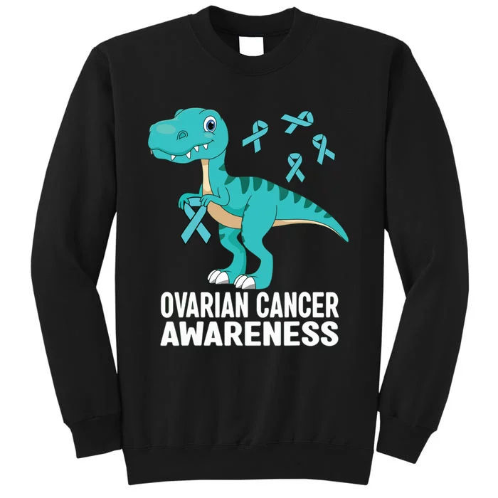 Ovarian Cancer Awareness Teal Ribbon Dinosaur Women Sweatshirt