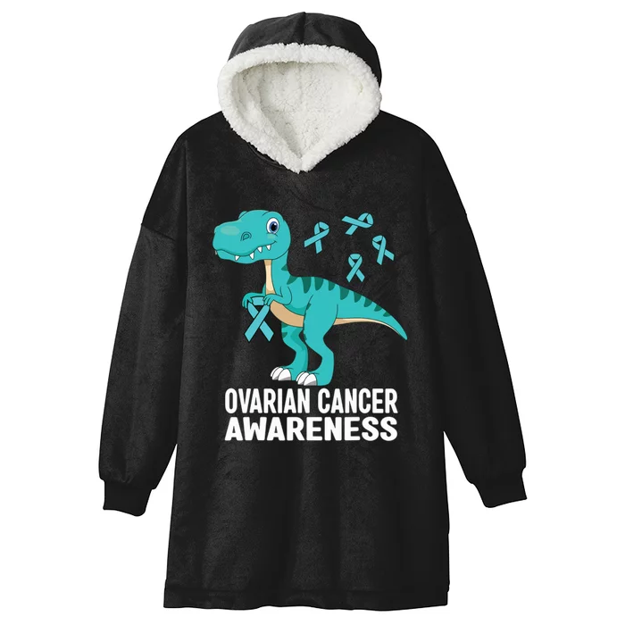 Ovarian Cancer Awareness Teal Ribbon Dinosaur Women Hooded Wearable Blanket