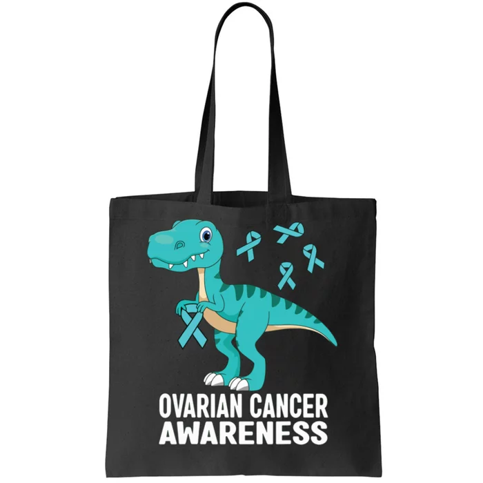 Ovarian Cancer Awareness Teal Ribbon Dinosaur Women Tote Bag