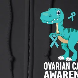 Ovarian Cancer Awareness Teal Ribbon Dinosaur Women Full Zip Hoodie