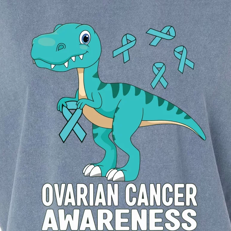 Ovarian Cancer Awareness Teal Ribbon Dinosaur Women Garment-Dyed Women's Muscle Tee