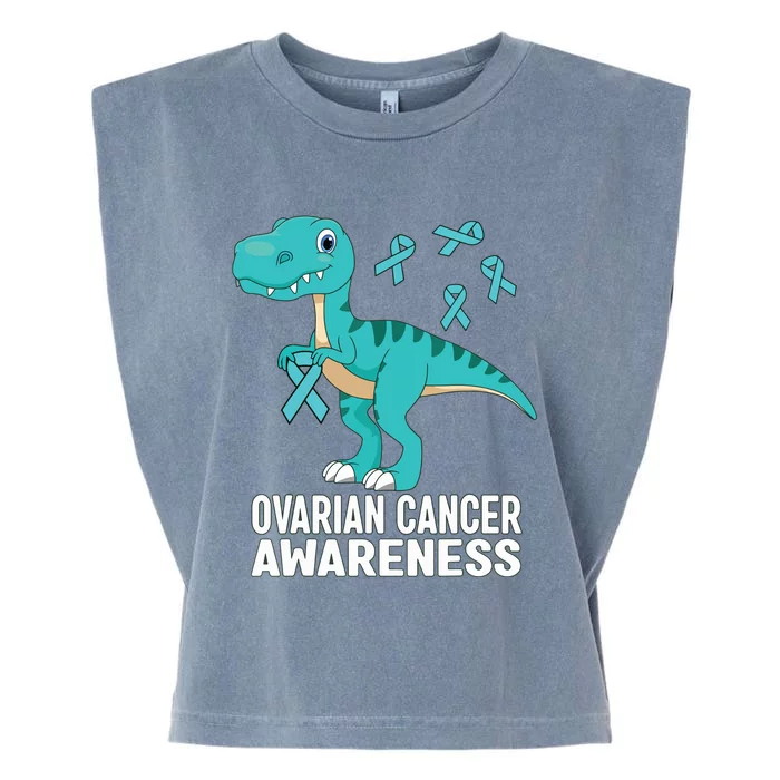 Ovarian Cancer Awareness Teal Ribbon Dinosaur Women Garment-Dyed Women's Muscle Tee