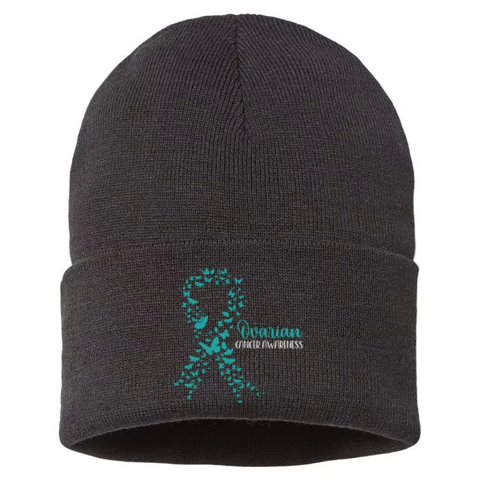 Ovarian Cancer Awareness Teal Ribbon Warrior Survivor Sustainable Knit Beanie