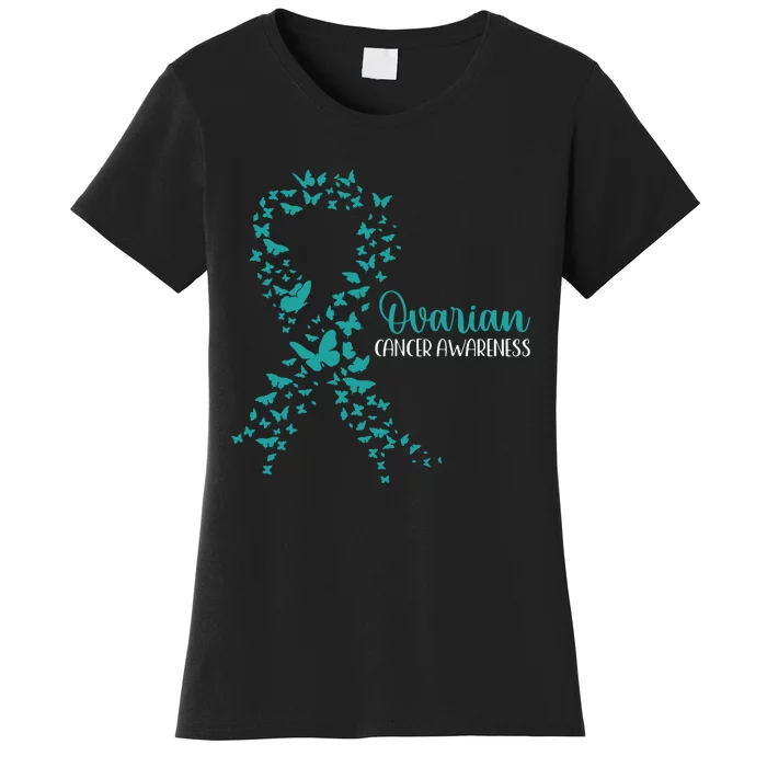 Ovarian Cancer Awareness Teal Ribbon Warrior Survivor Women's T-Shirt