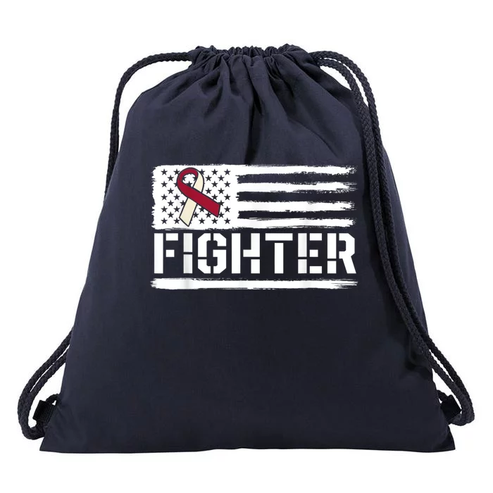 Oral Cancer Awareness Throat Head Neck Fighter American Flag Drawstring Bag