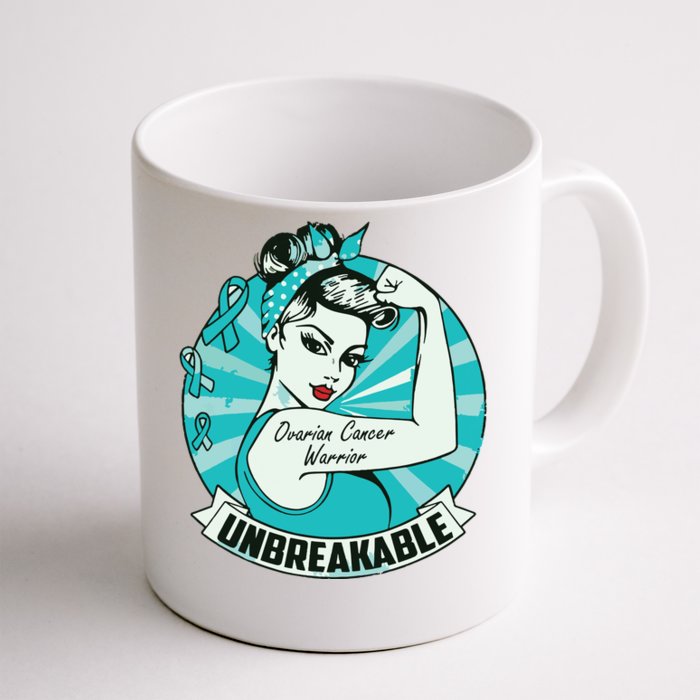 Ovarian Cancer Awareness Warrior Unbreakable Support Squad Front & Back Coffee Mug