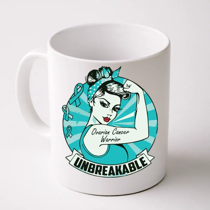 Ovarian Cancer Awareness Warrior Unbreakable Support Squad Front & Back Coffee Mug