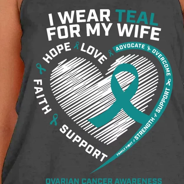 Ovarian Cancer Awareness I Wear Teal For My Wife Women's Knotted Racerback Tank