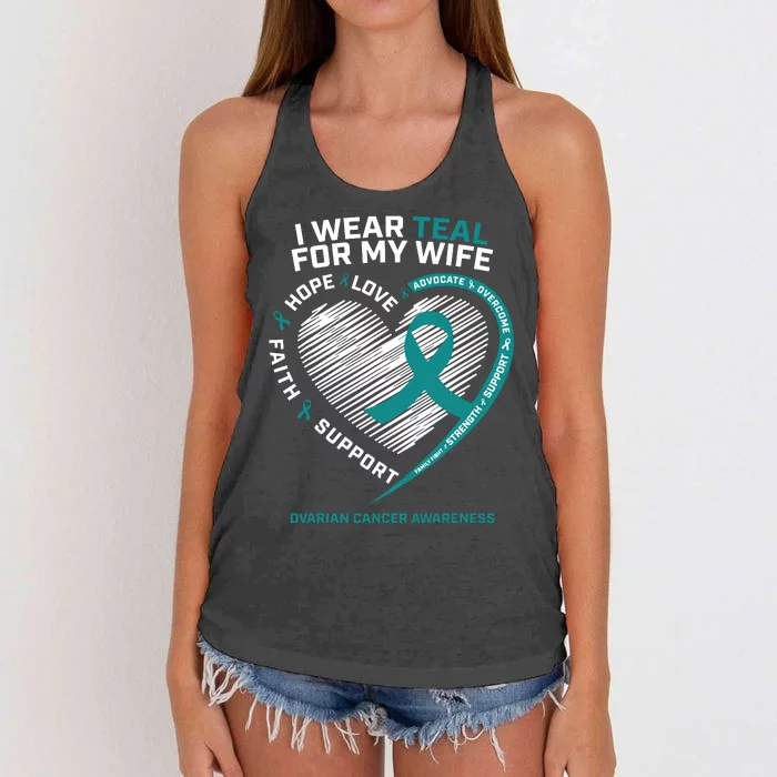 Ovarian Cancer Awareness I Wear Teal For My Wife Women's Knotted Racerback Tank