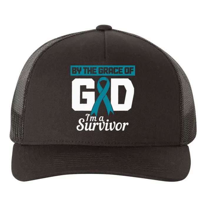 Ovarian Cancer Awareness Month Woman Teal Ribbon Survivor Yupoong Adult 5-Panel Trucker Hat