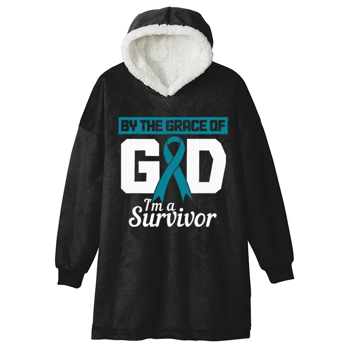 Ovarian Cancer Awareness Month Woman Teal Ribbon Survivor Hooded Wearable Blanket